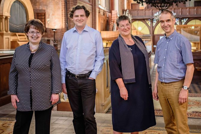 Team der Orgelspiele Mecklenburg Vorpommern: Helga Trölenberg, Franz Danksagmüller, Andrea Asselborn, Friedrich Drese (von links nach rechts); Foto: Heiko Preller Team der Orgelspiele Mecklenburg Vorpommern: Helga Trölenberg, Franz Danksagmüller, Andrea Asselborn, Friedrich Drese (von links nach rechts); Foto: Heiko Preller